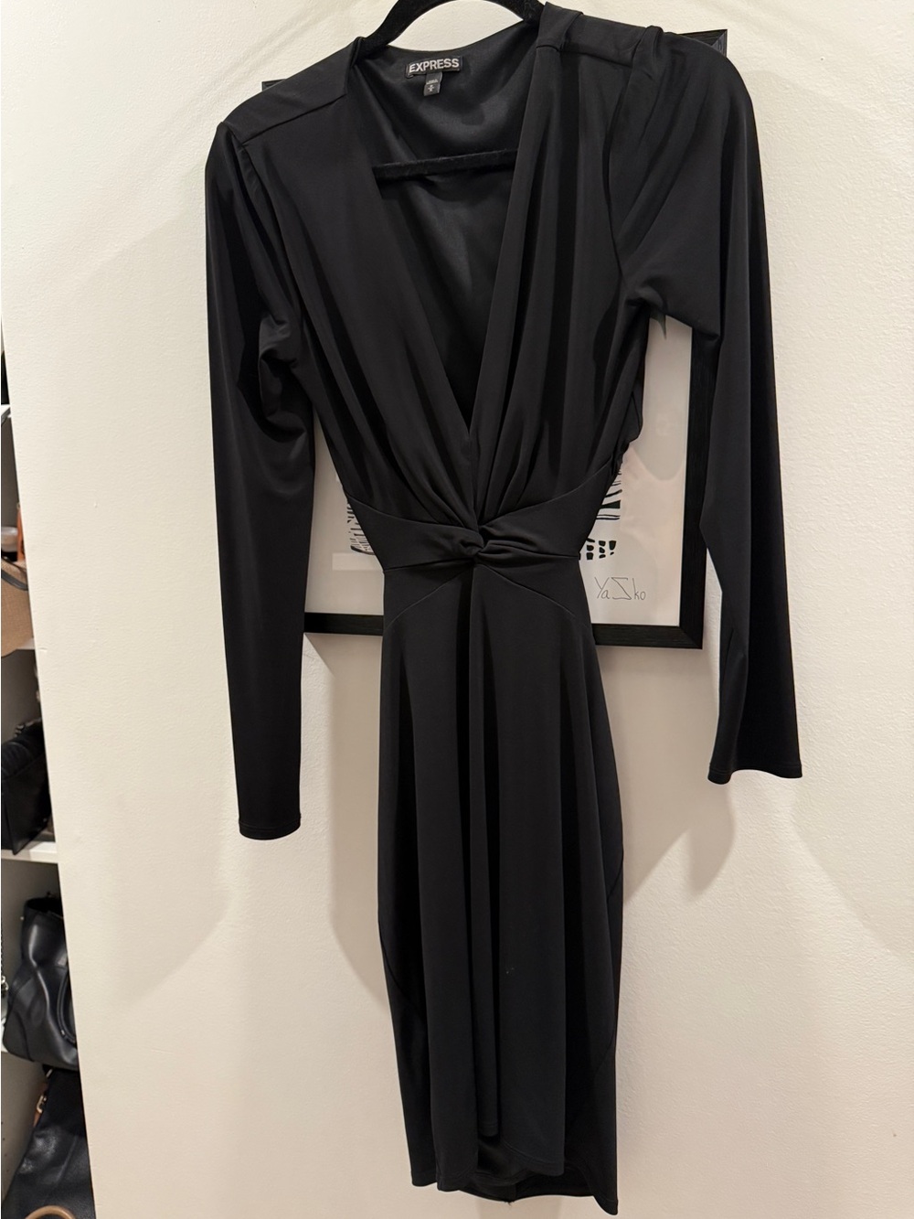 Express Black Long-Sleeve Twist-Front Dress